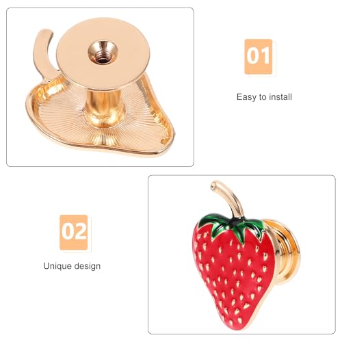 Mikikit Strawberry Cabinet Knobs 2Pcs Small Drawer Pull Handles for Cupboard Wardrobe Dresser Furniture Hardware Easy Grip Decorative - Image 2