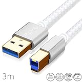 [page_title]-3m Nylon USB 3.0 Druckerkabel, weiß, USB A Stecker auf USB B, Ladekabel, Datenkabel, Goldstecker