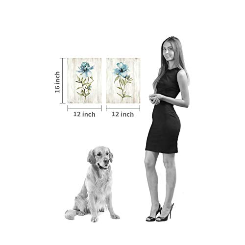 Flower Painting Canvas Wall Art: Blue Botanical Floral Artwork Wildflower Picture Print For Living Room (12'' X 16'' X 2 Panels) #TOP5