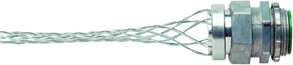 Legrand Pass & Seymour BOX94 Flexcor Wire Mesh Grip, Wide Range, Straight Male, Dust Tight, 1-1/4 NPT, 0.940-1.250 Cable Grip Range, Silver (1 Count)