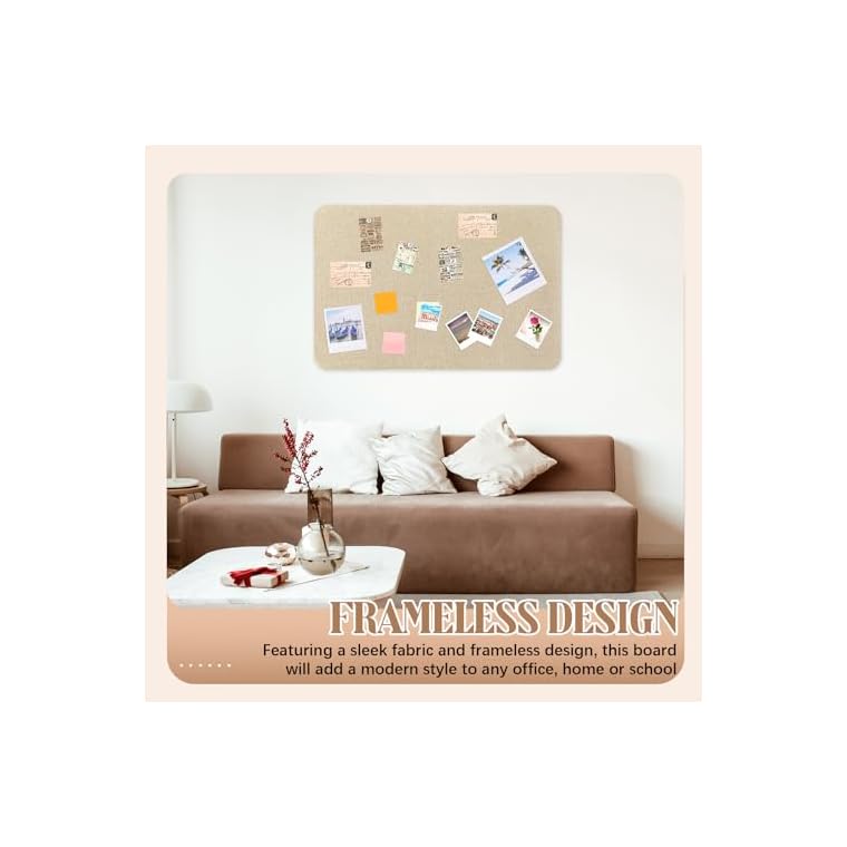 Hahafelt 48'' x 36''Linen Fabric Bulletin Board Pinboard for Walls Display Frameless Pinboard Display Notice Memory Board for Office Walls Home Kitchen Easy to Install(Brown) - Image 6