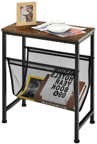 Giantex Table d’Appoint à 2 Niveaux avec Porte-Magazines, Plateau en Bois, Cadre en Acier, pour Salon, Chambre, Bureau 49x25,5x61CM