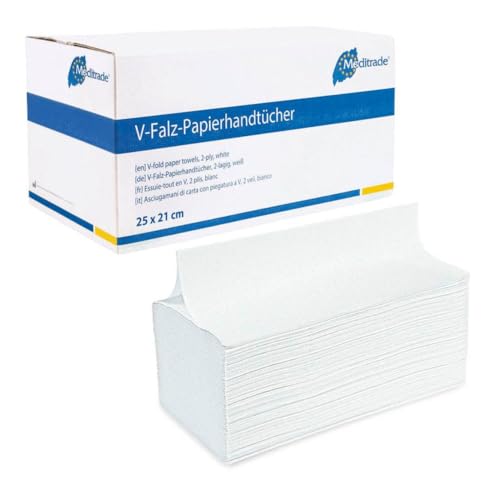 Essuie-mains V-Falz 25x21cm 2 plis Meditrade blanc en carton de 15 paquets