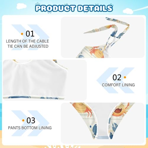KLL Striped Pattern Cute Watercolor Crabs Girls Two Piece Bikini Sets Beach Swimsuit Swimwear Cute Shoulder Strap4