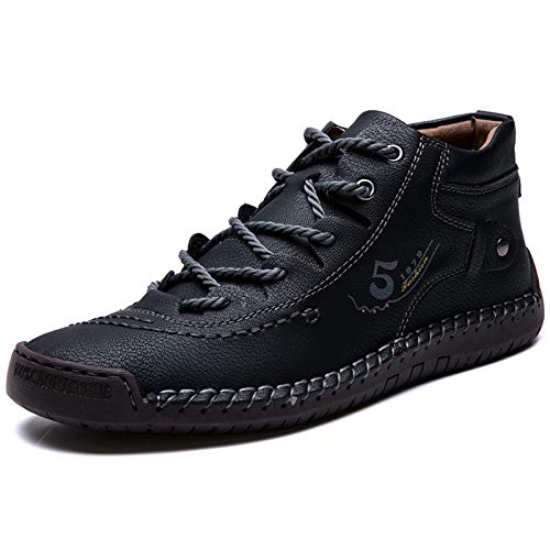 Zapatos Hombre Invierno Planos Mocasines Zapatos de Cuero Casual Fur Forro Cálido Botines Senderismo Trekking Aire Libre Botas