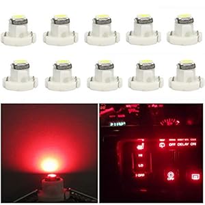 WLJH 10x Red T4.2 Neo Wedge Led 3030 Chipest 10mm Base Car Instrument Cluster Dashboard Gauge HVAC AC Heater Climate Control Bulb Lamps Switch Indication Interior Light Replacement