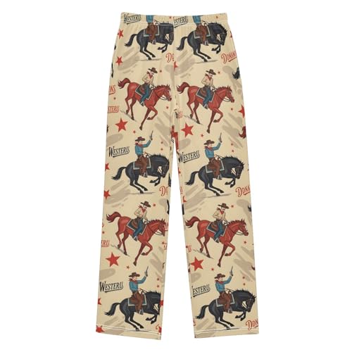 Western Cowboy Riding Horse Pattern Pajama Pants Long Soft Sleep Pants Elastic Waist PJ Bottoms 6-14 Years