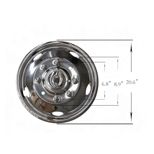 Image of 4pcs 19.5 inch Front Rear Polished Stainless Steel Dually Wheel Simulators,8 Lug 5 Hand Hole Snap On HubCaps,Nice Looking Skins Liners Bolt On Wheel Covers Fit for 1999-2002 Ford F450 F550 Super Duty