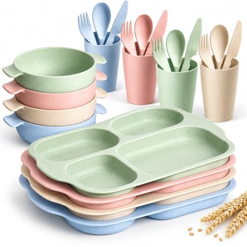 Hlukana 24 Pcs Wheat Straw Dinnerware Cutlery Set...
