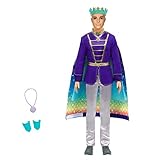 Die Ken-Puppe ist mit einem königlichen Anzug und einem Umhang bekleidet, der sich wenden lässt und dann zu einer Meermannflosse mit Regenbogenaufdruck wird.