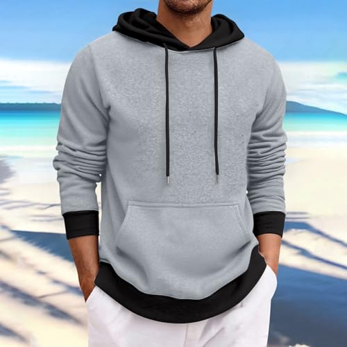 Long Sleeve Hoodies for Men Patchwork Color Block Drawstring Sweatshirts Casual Outfits Clothes Fall Fashion 20252