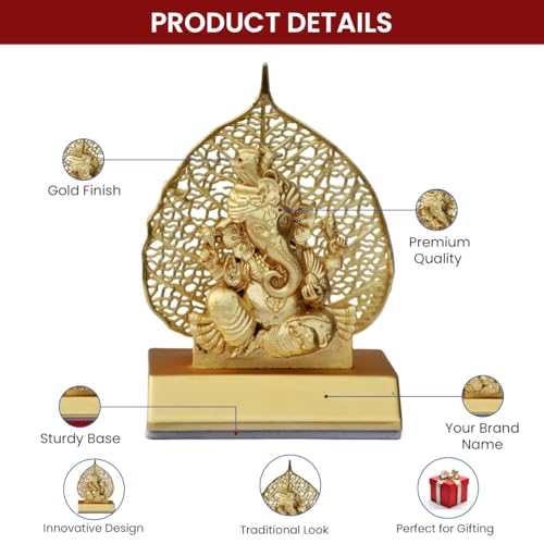 Image of Saugat Traders Diwali Corporate Gift for Clients - Pack of 4 Metal Golden Ganesh Idol for Employees, Office Staff, Family, Colleagues - New Year Housewarming Spiritual Return Gifts