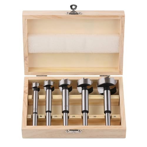 Vearter 5-Piece Forstner Drill Bit Set, 15/20/25/30/35 mm Hole, Round Shank Multi-Tooth Wood Drill Bit for Solid Wood MDF, Chipboard