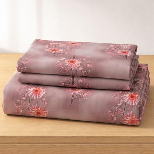 Image of Castiqa Elastic Fitted Supersoft Premium Polycotton 200TC Super King Size 108x108Inch Jointless Bedsheet with 2 Pillow Covers (Floral, Super King 108x108inch (12 inch Mattress))