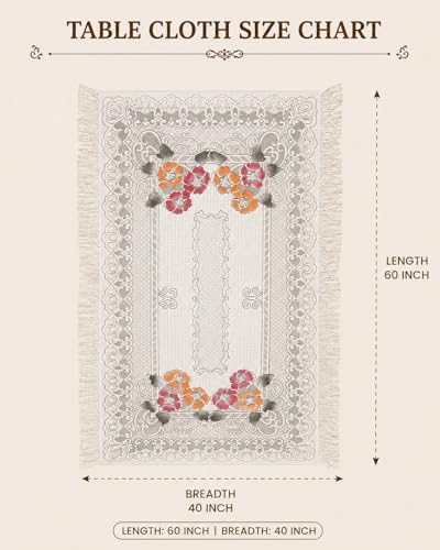 Image of Cotton Net Embroidered Center & Dining Table Cover for 4 Seater | Rectangular 40x60 Inch | Lightweight & Washable Table Cloth | Pack of 1 (Cream)