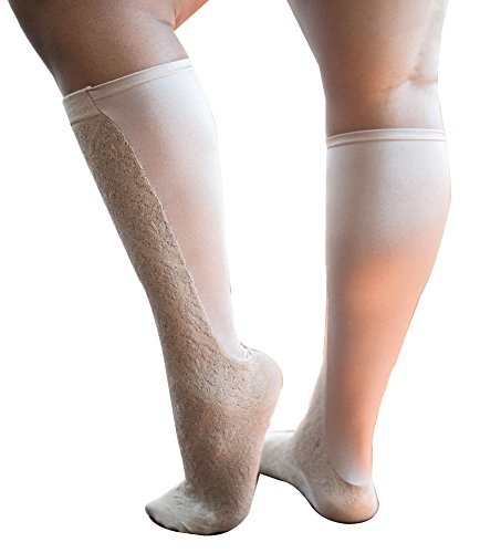 Xpandasox Women's Plus Size/Wide Calf Brocade Cotton Blend Knee High Socks