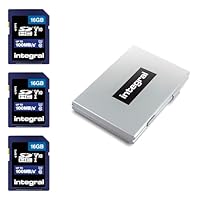 Integral 16GB SD 3 Pack card in a 6-slot protective metal card holder case High Speed memory SDHC up to 100MB/s V10 UHS U1