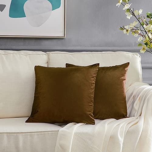 Image of GIGIZAZA Decorative Throw Pillow Covers Set of 2,26 x 26 Chocolate Couch Pillow Covers,Velvet Square Cushion Covers
