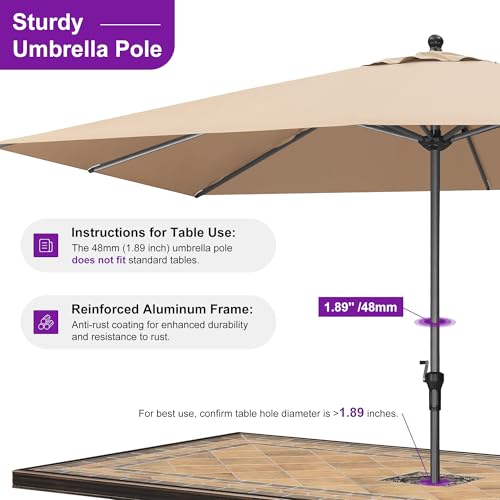 Image of PURPLE LEAF Outdoor Market Umbrella 11.5' x 8' Rectangle Taupe 8 Metal Ribs