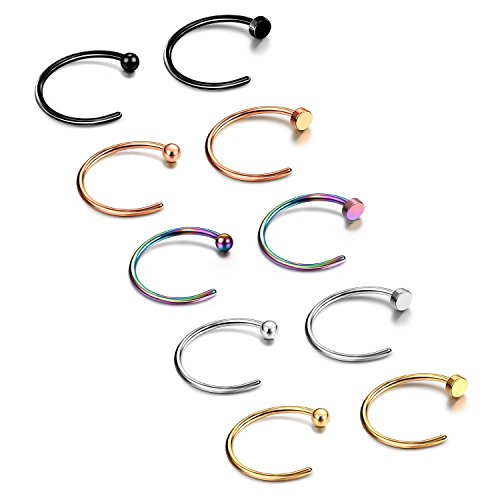 Jewelrieshop Nose Rings Hoop 20G Stainless Steel Nose Piercing Jewelry Fake Lip Hoop Rings For Women Men (10Pcs,8Mm,5 Colors) #TOP20