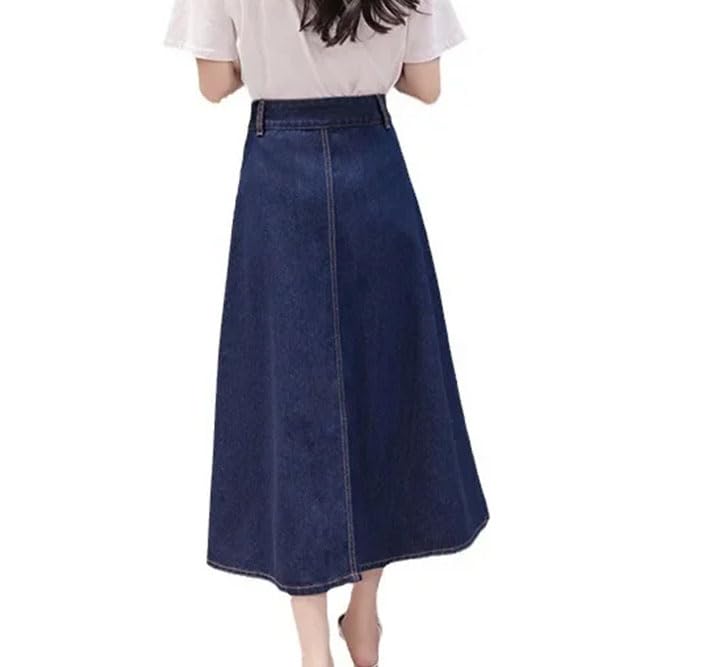 Women Plus Size High Waisted Denim A Line Midi Skirt Trendy Spring-Summer Slimming Skirts2