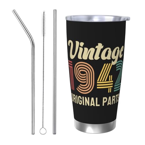 Vintage 1942 Original Parts 20oz Tumbler (With 2 Straw) Insulated Water Bottle Stainless Steel Vacuum Cup Reusable Travel Mug