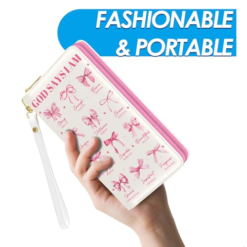 Inspirational Womens Wallet, Pink Bow Christian God Wristlet Wallet For Women, God Says I Am Credit Card Holder Purse, Birthday Christmas Graduation Gifts For Women Mom, Travel Office Daily Purse2