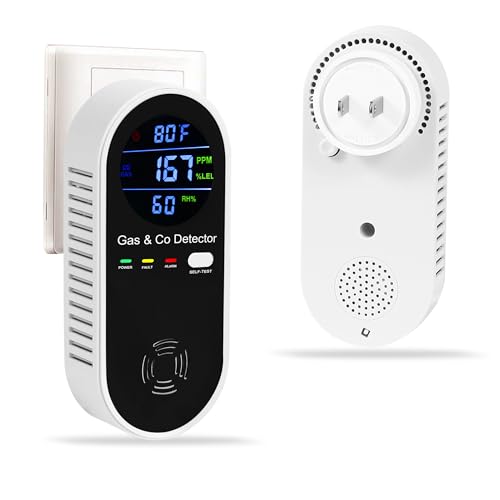 Combination-Explosive-Gas-Carbon-Monoxide-Detectors,4-in-1 Upgraded High-Sensitivity Sensor,Real-time Monitoring &Digital Display,Natural Gas Leak,Propane & CO Alarm Plug in for Home,RV,Apartment