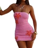 Women's Halter Bodycon Mini Dress Sleeveless Tie Backless Hollow Out Corset Knit Wrap Beach Dress Summer 2025 (Tube Pink, S)