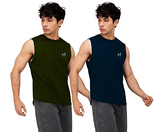 Image of Solid Sleeveless Cotton Regular Fit Mens Stylish Top Tanks Vest T-Shirt (Combo Pack of 2)