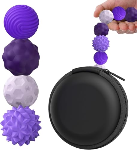 Image of iDream Silicone Magnetic Fidget Balls 4-Pack for Adults & Teens 14+ | Quiet Stress Relief Desk Fidget, Textured Sensory Balls for Focus, Anxiety Relief & Office Use (Purple)