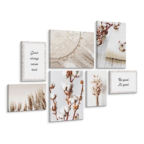 Muralo - Wandbilder Set - Leinwand Bilder Aufhängefertig - das Leinwandbilder Set - Bilder für Wohnzimmer - Moderne Wanddeko Boho Set - 4 Bilder 20 x 30 cm mit 3 Bilder 30 x 40 cm