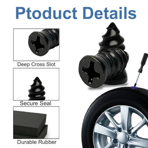 Image of 61 PCS Tire Repair Screws, Professional Tire Plugs Screw Type with a Screwdriver, Tire Repair Screws, Self-Service Screw in Tire Repair Plugs, Tire Plug Kit for Car, Motocycle, Truck, Tractor