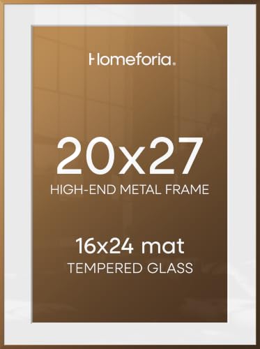 Image of Homeforia 20x27 Picture Frame Bronze, High End Metal 20x27 Brass Poster Frames with Mat 16x24 Photo, 20 x 27 Frame Matted to 16 by 24 inch Print, 27by20 Thin Frames, Tempered Glass, Wall Kit, Set of 3