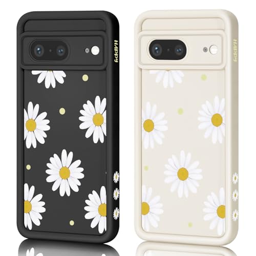 AICISINGN 2 Stück Handyhülle für Google Pixel 7 Hülle Aesthetic Gänseblümchen Blumen mit Muster Matte Case Frauen Mädchen Weich TPU Schutzhülle Stoßfest Bumper Case für Google Pixel 7 02