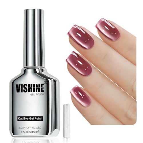 Vishine Esmalte en Gel Cat Eye Efecto Hielo 16 ml, Color Púrpura Uva Translúcido con Purpurina Holográfica y Brillo, Removible con Imán para Uñas en Casa #405