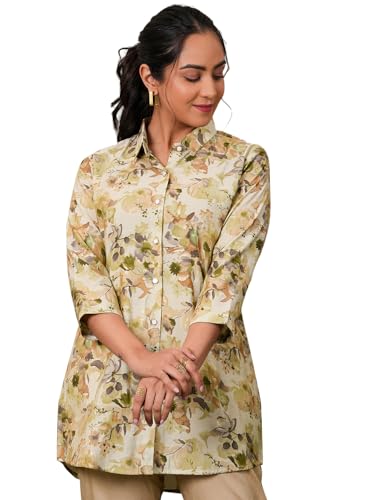 Image of Libas Women Silk Blend Regular Printed A Line Kurtis 37070 Green Suit