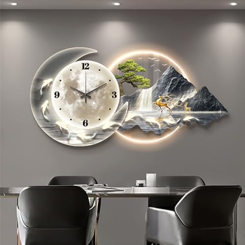 Grande horloge murale 3D LED lisible nuit sans pile salon grise