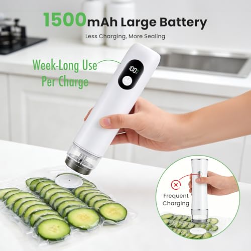 Compact Vacuum Sealer Machine 1500mAh Battery, Handheld Food Sealer with 30 Reusable Bags, 60kPa Suction & USB-C Charging, Portable Vacuum Sealer for Dry/Moist/Canister/Wine — view 4