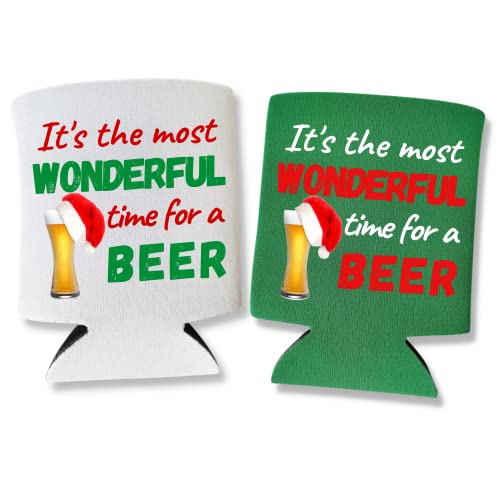 Funny Christmas Party Can Coolers, It's The Most Wonderful Time For A Beer, Christmas Favors, Christmas Can Cooler, Holiday Party, Holiday Favors, White Elephant (2 Pack (1 White, 1 Green)) #TOP25