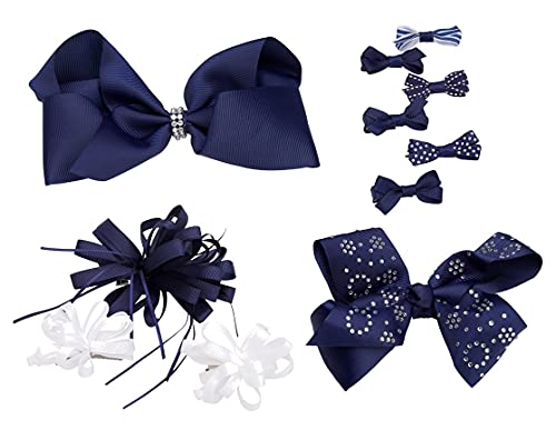 French Toast Girl's School Uniform Bow Hair Accessories, Navy, 4-pack