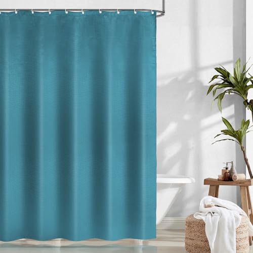 Basics Waffle Weave Showershower with Grommets and 12 Hooks Lightweight Super Soft Easy Care Microfiber Shower Curtain Elegant Decorative Bathroom Curtain for Salon Bathroom Hotel (Seaweed Green)