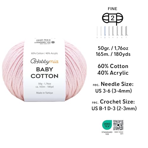 Image of Baby Cotton Blend Yarn - Soft Sport Weight Yarn for Crochet & Amigurumi - 50g /180yds - 60% Cotton 40% Acrylic - Ideal for Baby & Knitting Proj.(Light Pink, 2 Balls)