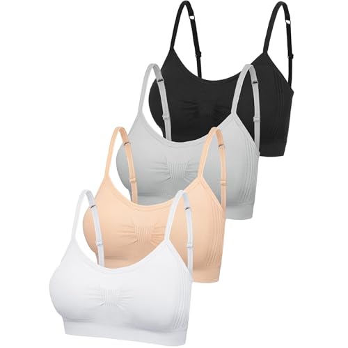 SATINIOR 4 Pieces Bralette Neck Cami Bra Wireless Tank Top Sports Bra for Women