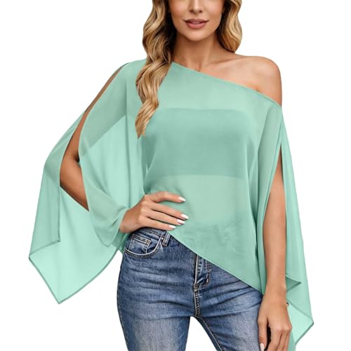 Foweknow Bufanda de gasa para mujer, elegante, capa para novia, verano, boda, vestido de noche, hombros descubiertos, sexy, blusa asimétrica, elegante, manga corta, túnica