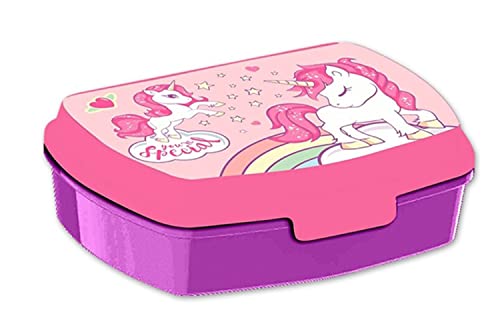 HOVUK Fiambrera de unicornio para niños, 20 cm, contenedor de plástico con cierre de clic, caja de aperitivos reutilizable segura para alimentos para la escuela y viajes a partir de 3 años