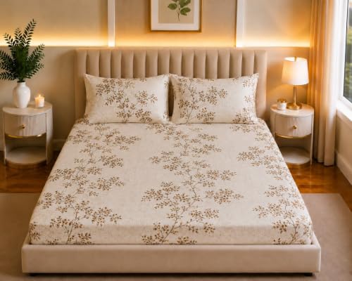 Image of Castiqa Elastic Fitted Supersoft Premium Polycotton 200TC Double Bedsheets King Size 78x72 Inch with 2 Pillow Covers (Fits Upto Mattress of 8Inches) (Multicolor VIII)