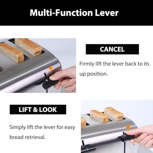 Image of 1800W Commercial Grade 4-Slice Pop Up Toaster -Stainless Steel 6-Browning Settings for Bread with Removable Crumb Tray for Bagel Bread English Muffins, Waffles (Commercial & Home Use)