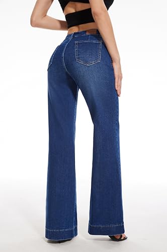FLYING BANANA Women's Flare High Waisted Bell Bottom Wide Leg Jeans Baggy Stretch Trendy Denim with Pockets4