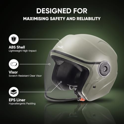 Image of TVS ACE ISI Certified Open face Unisex Helmet with Full Coverage Visor Available in 8 Colors | Lightweight Comfort-Fit Microfiber Liner Equipped with Quick Release Chin Strap